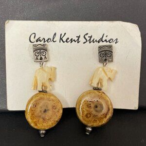 Carol Kent Studios Designer Earrings Elephant Trunk Up Dangle Boho Artsy Lucky